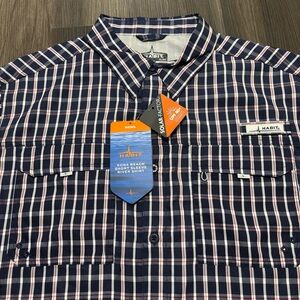 Habit Shirt Men’s XL Blue Vented Peacoat Plaid Kona Beach River UPF 40+ Fishing